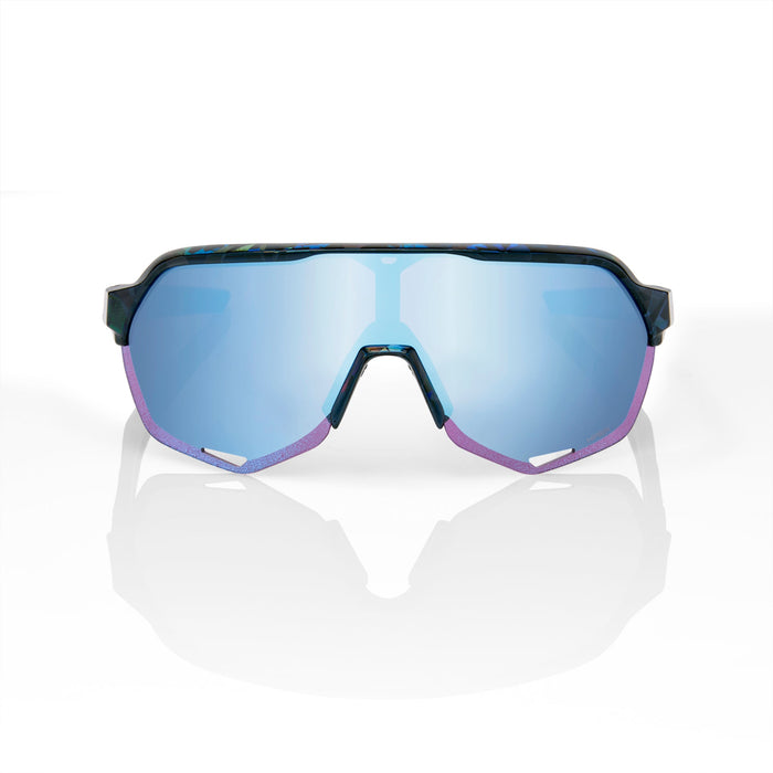 100% S2 Black Holographic Sunglasses, HiPER Blue Multilayer Mirror Lens