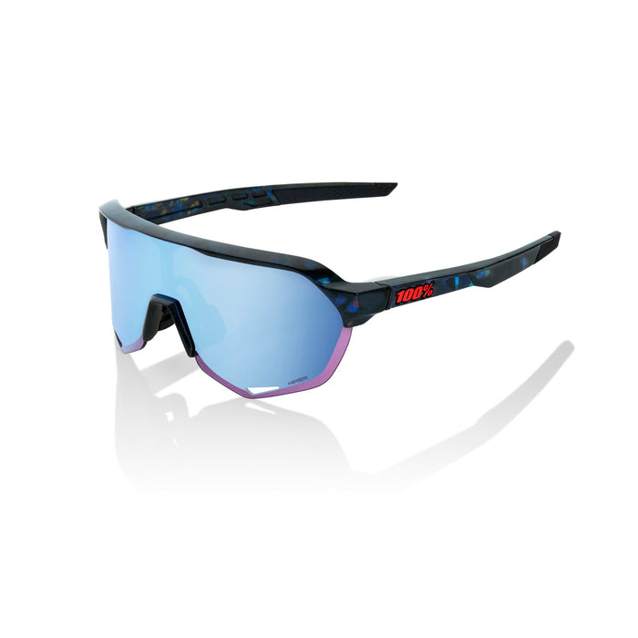100% S2 Black Holographic Sunglasses, HiPER Blue Multilayer Mirror Lens