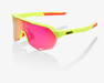 100% S2 Matte Washed Out Neon Yellow Sunglasses, Purple Multilayer Mirror Lens