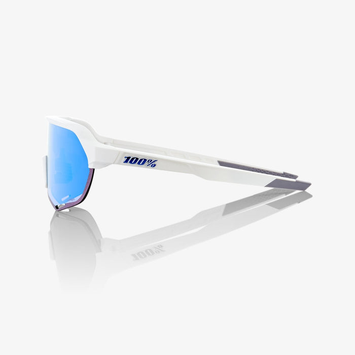 100% S2 Matte White Cycling Sunglasses - Blue Multilayer Mirror Lens