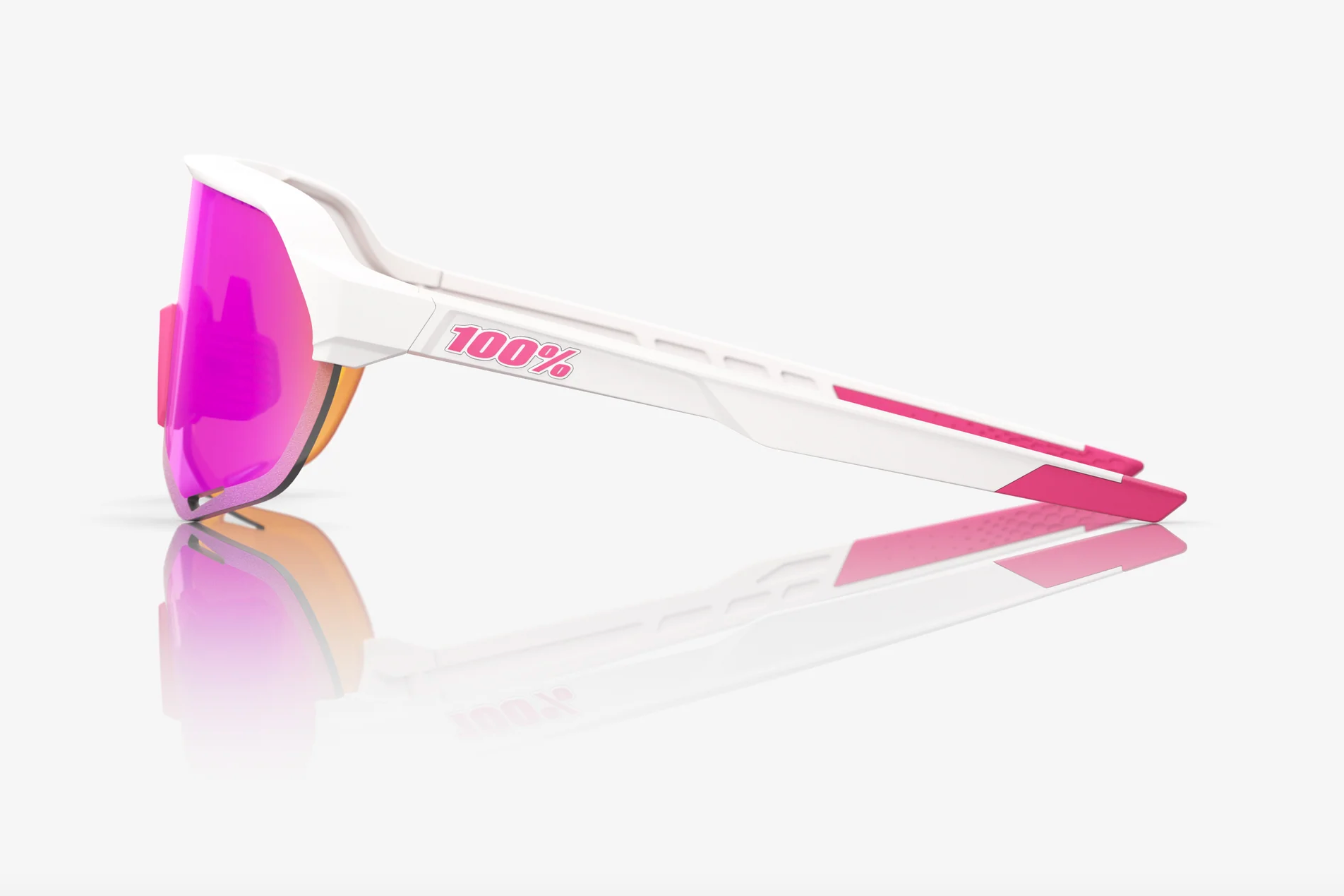 100% S2 matte white pink sunglasses with HiPER vital pink mirror lens for cycling and outdoor performance