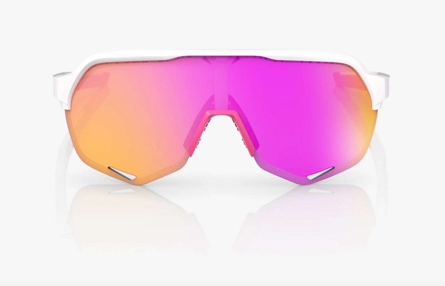 100% S2 matte white pink sunglasses with HiPER vital pink mirror lens for cycling and outdoor performance