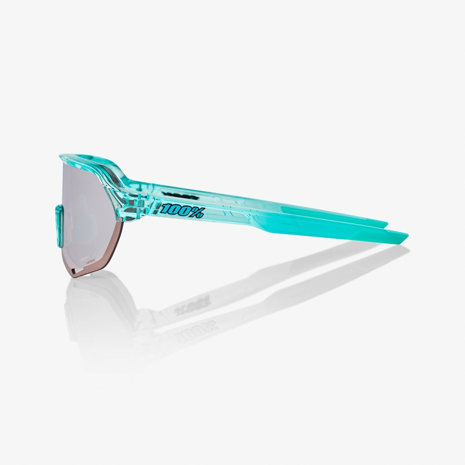 100% S2 Polished Translucent Mint Sunglasses with HiPER Silver Mirror Lens providing UV protection and clear vision for cycling performance