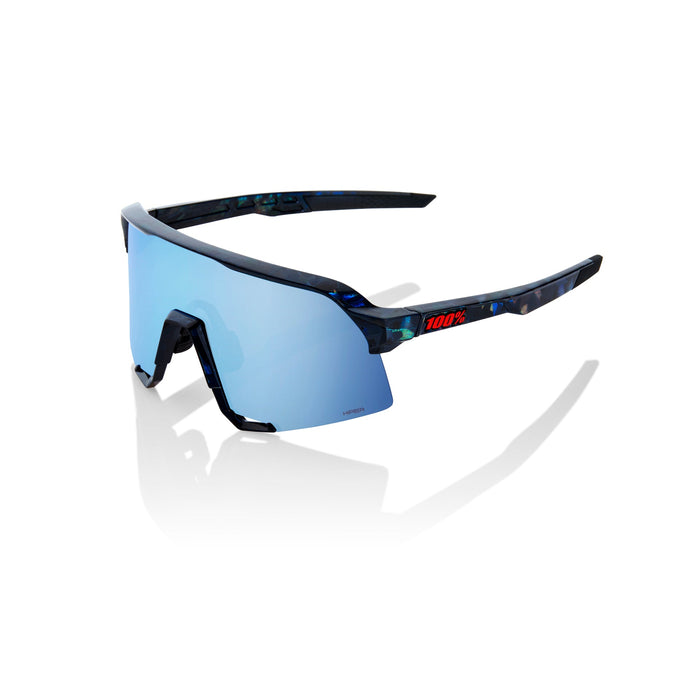 100% S3 Black Holographic Sunglasses, HiPER Blue Multilayer Mirror Lens
