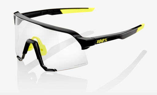 100% S3 Gloss Black Cycling Sunglasses, Photochromic Lens