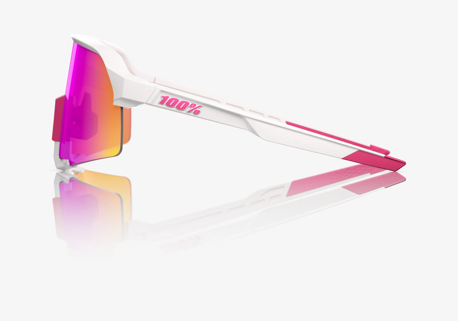 100% S3 matte white pink sunglasses with HiPER vital pink mirror lens for cycling and outdoor sports