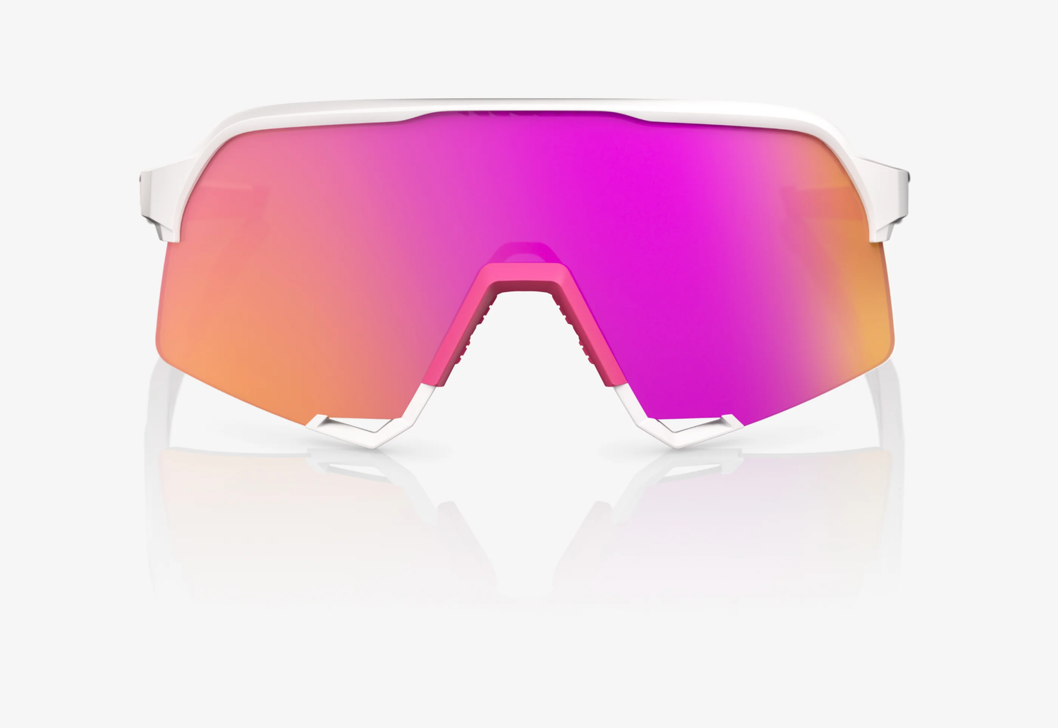 100% S3 matte white pink sunglasses with HiPER vital pink mirror lens for cycling and outdoor sports