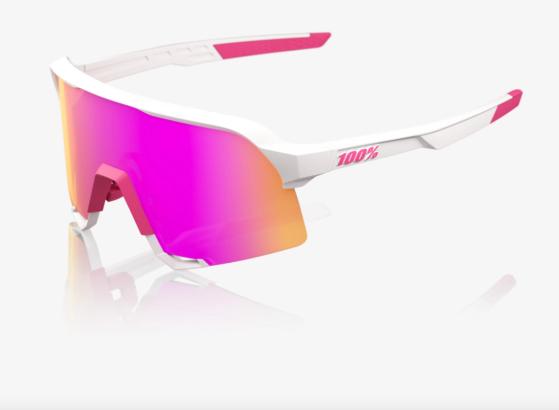 100% S3 matte white pink sunglasses with HiPER vital pink mirror lens for cycling and outdoor sports