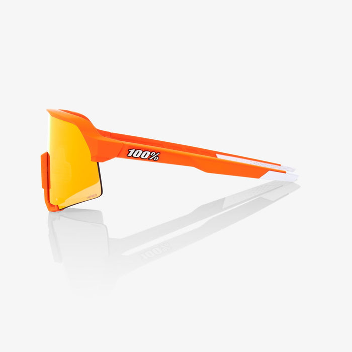 100% S3 Neon Orange Sunglasses, Red Multilayer Mirror + Clear Lens