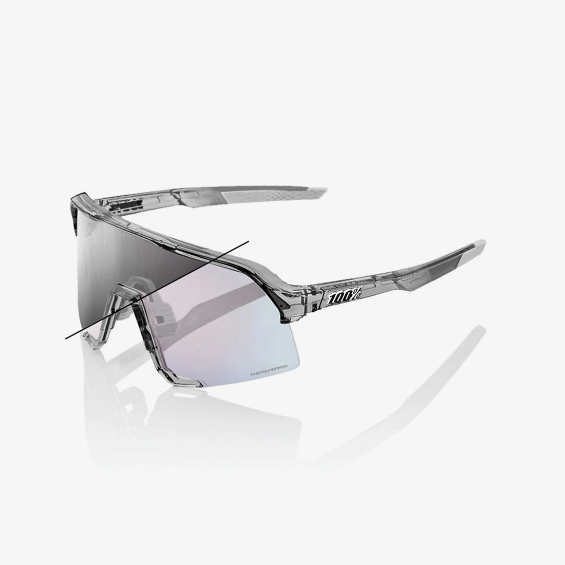 100% S3 polished translucent grey sunglasses with rose gold mirror lens for cycling and performance sports