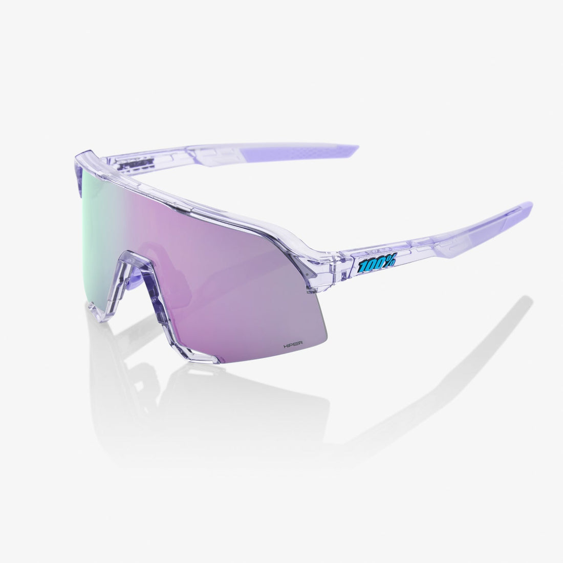 100% S3 Polished Translucent Lavender Sunglasses with HiPER Lavender Mirror Lens offering UV protection and enhanced visual clarity