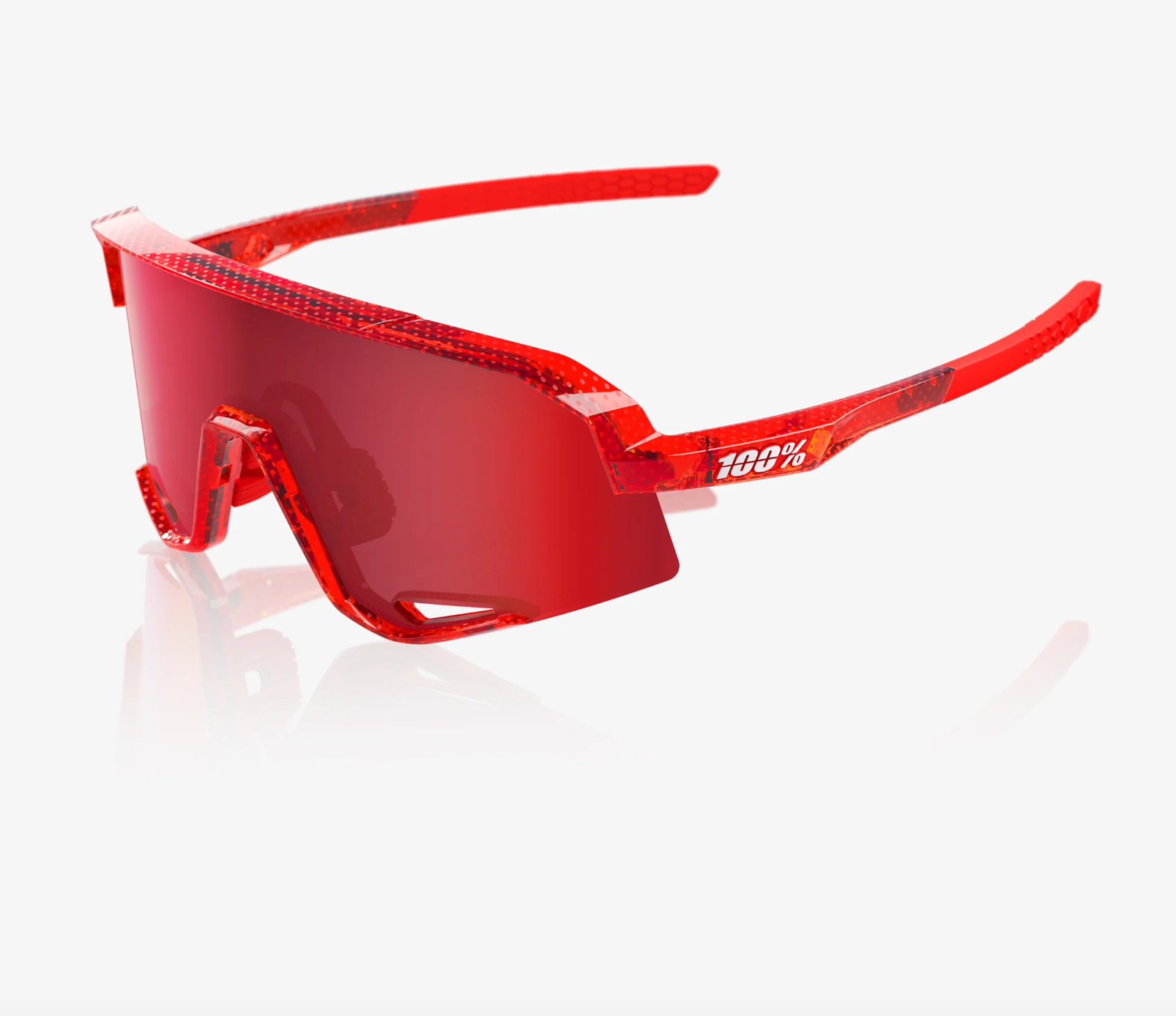 100% Slendale Campari translucent red sunglasses with HiPER fire red mirror lens for cycling performance