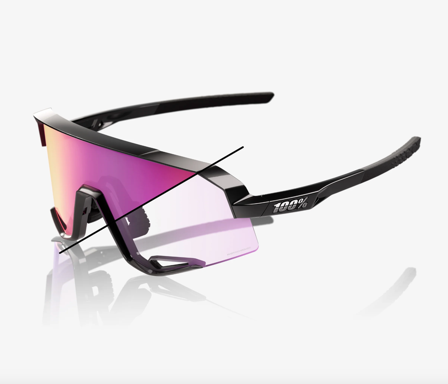 100% Slendale gloss black sunglasses with purple mirror photochromic lens for cycling and outdoor sports