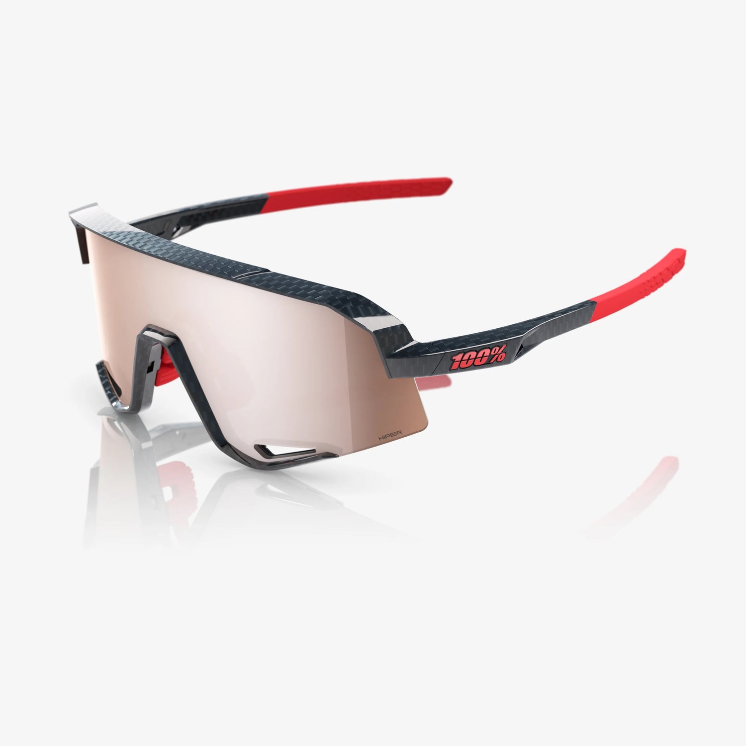 100% Slendale Gloss Carbon Fiber sunglasses with HiPER Crimson Silver Mirror lens for cycling