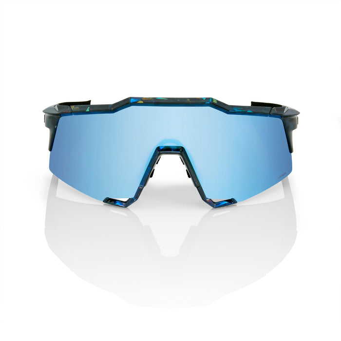 100% Speedcraft Black Holographic Sunglasses, HiPER Blue Multilayer Mirror Lens