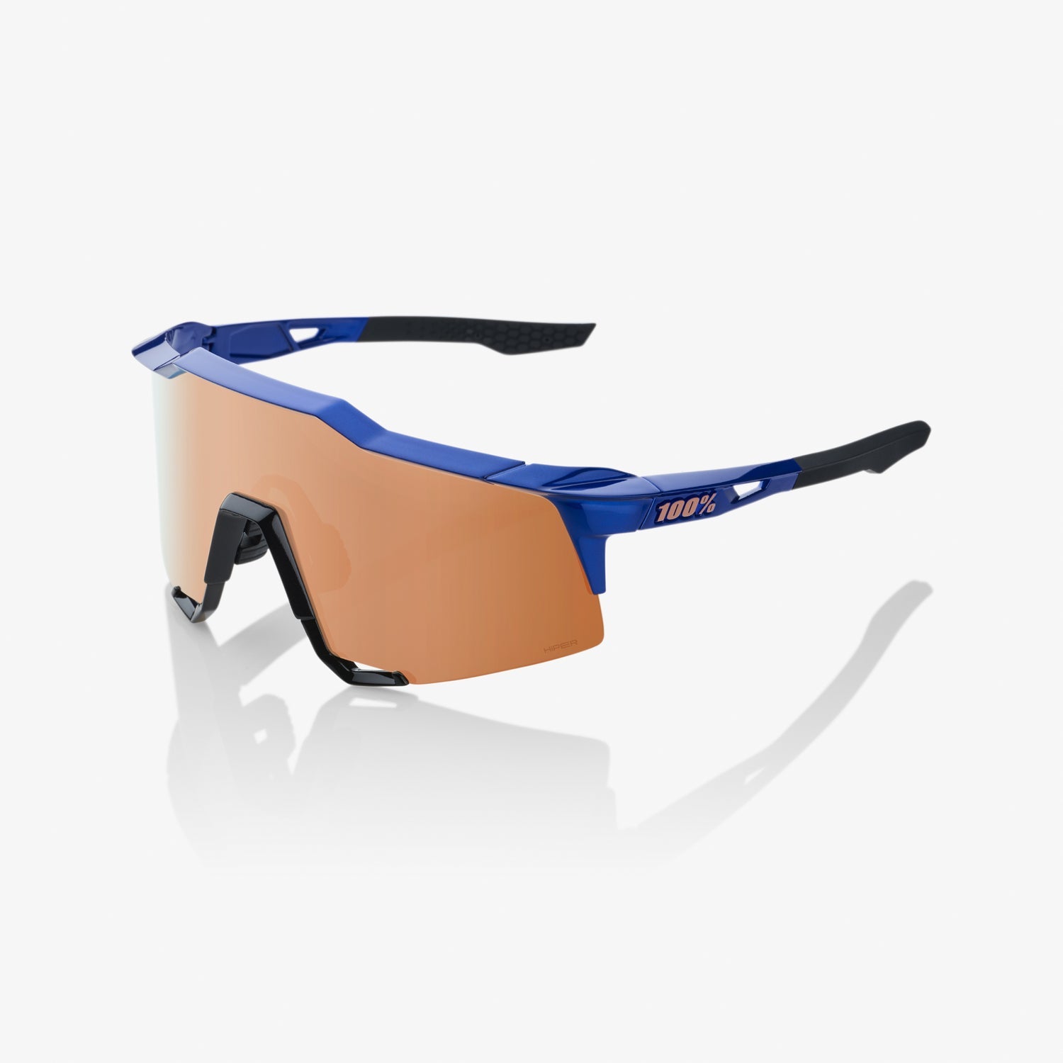 100% Speedcraft Gloss Cobalt Blue Sunglasses with Copper Mirror Lens providing UV protection contrast and clear vision for cycling performance