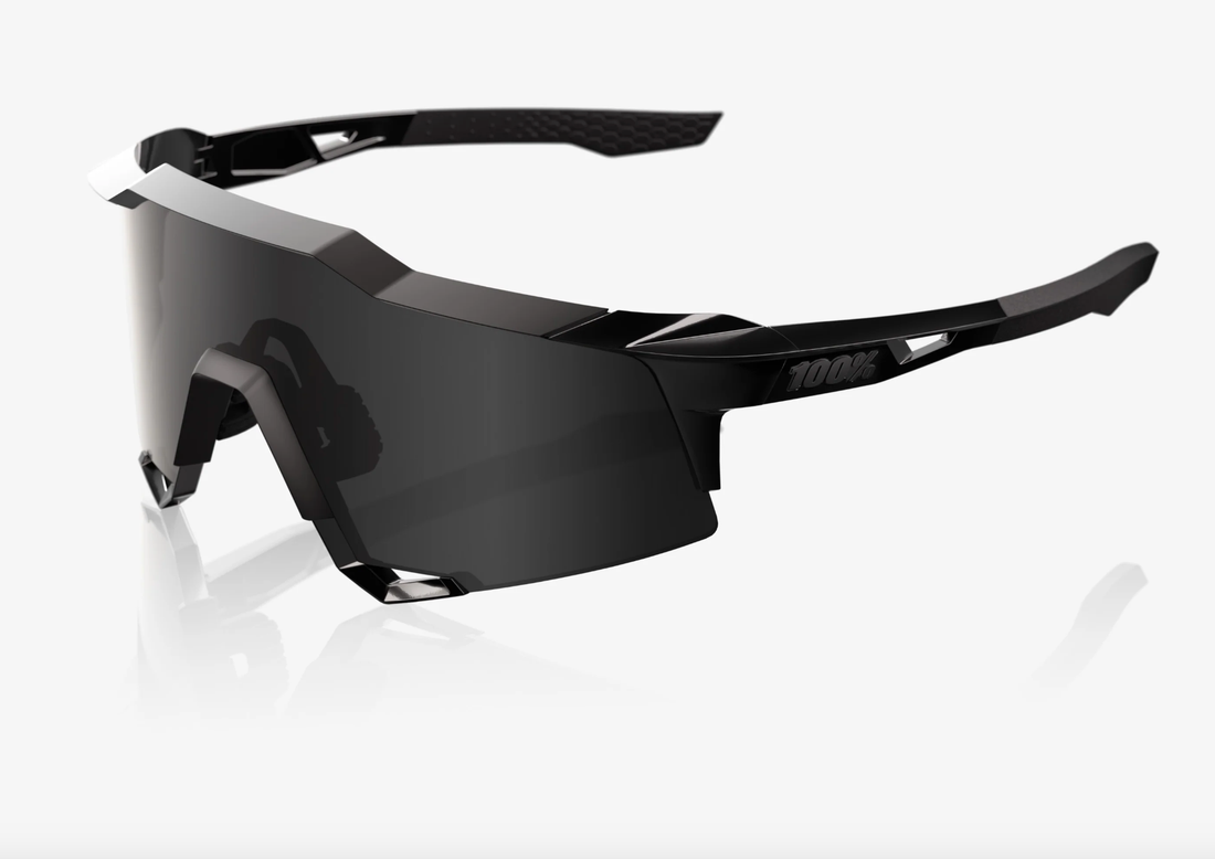 100% Speedcraft matte black gloss black sunglasses with black mirror lens for cycling and outdoor performance