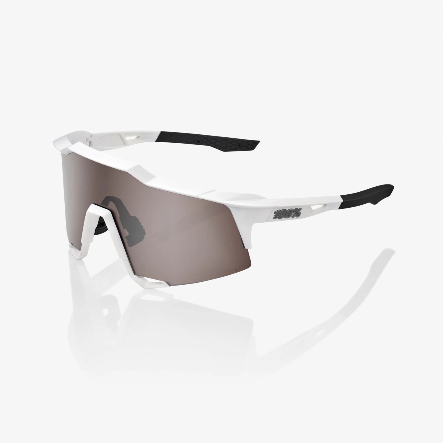 100% Speedcraft Matte White Cycling Sunglasses HiPER Silver Mirror Lens performance eyewear