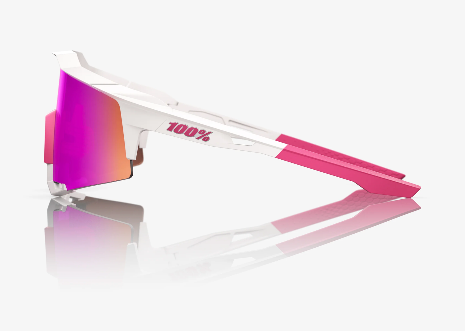 100% Speedcraft matte white pink sunglasses with HiPER vital pink mirror lens for cycling performance