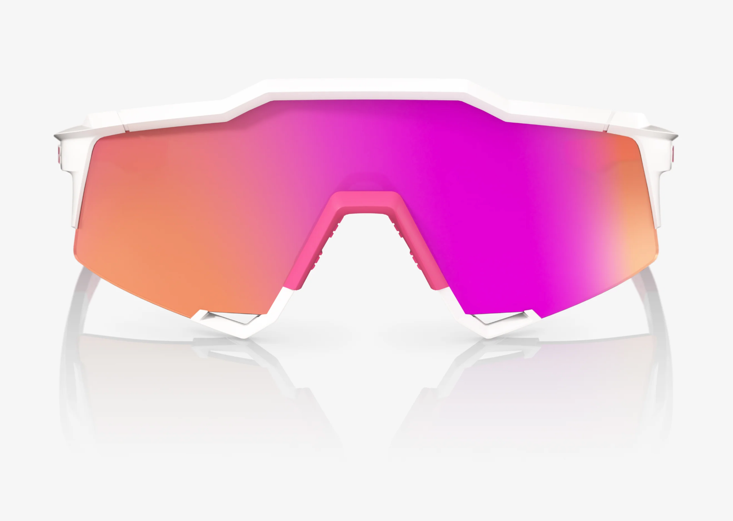 100% Speedcraft matte white pink sunglasses with HiPER vital pink mirror lens for cycling performance