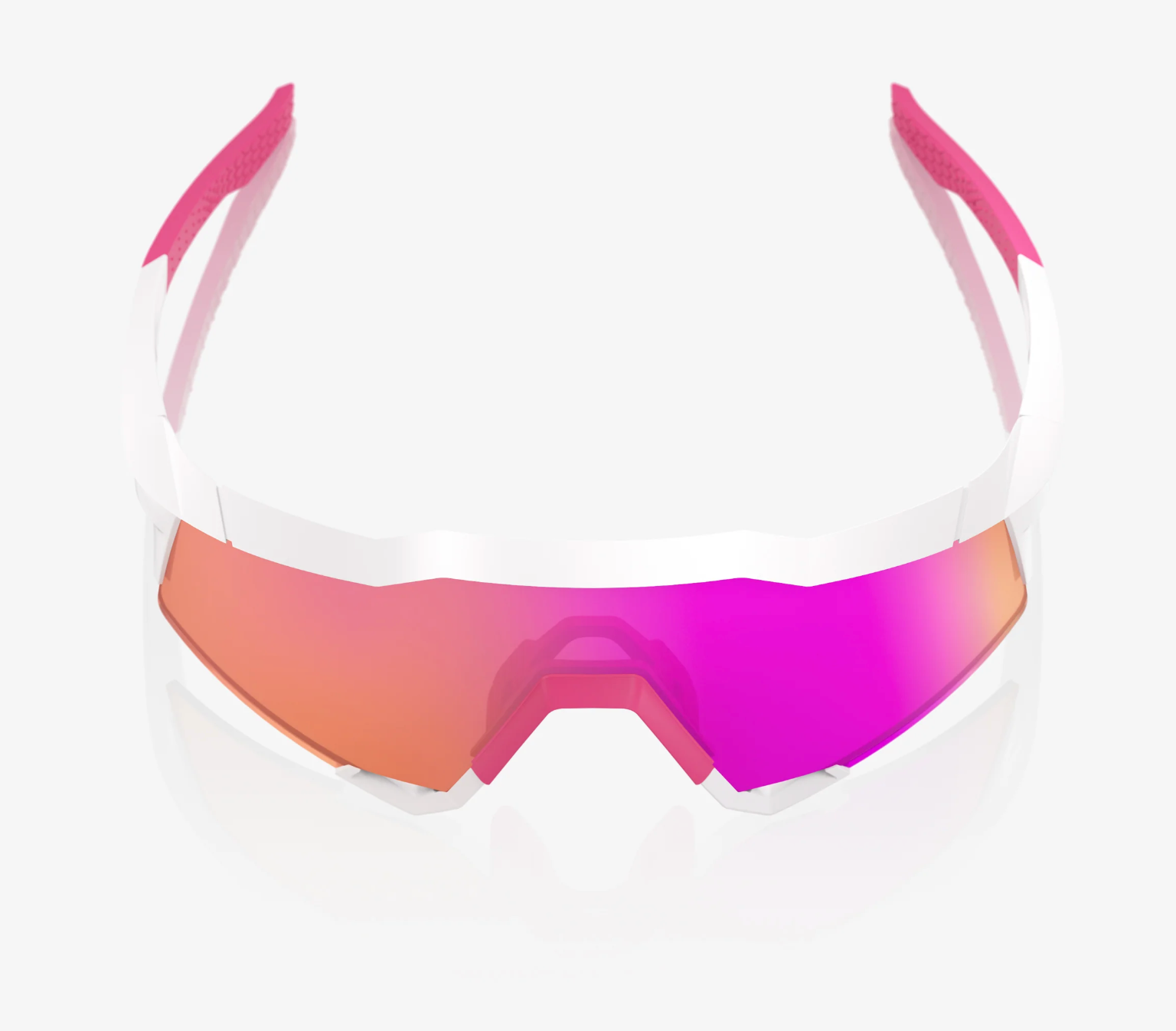 100% Speedcraft matte white pink sunglasses with HiPER vital pink mirror lens for cycling performance