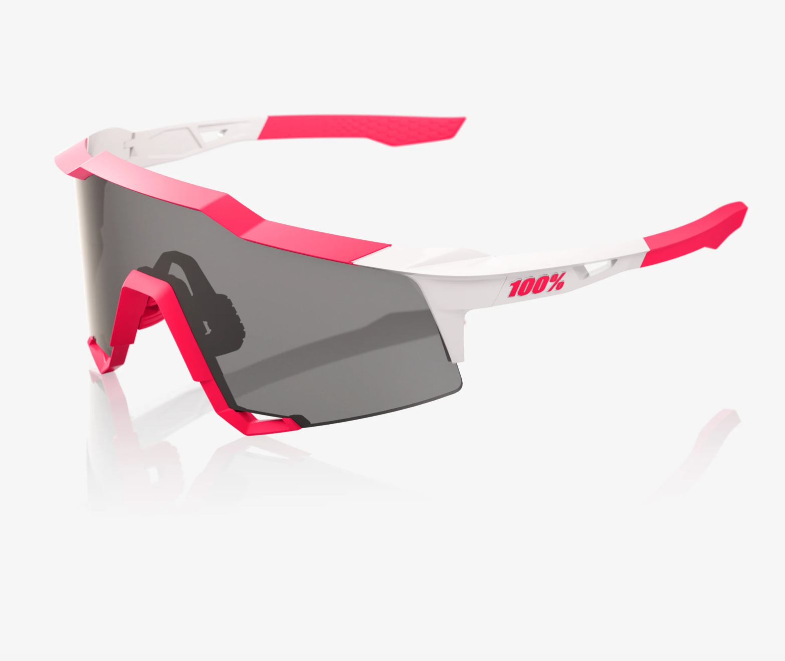 100% Speedcraft Puddy Pink White sunglasses with smoke lens for professional cycling performance