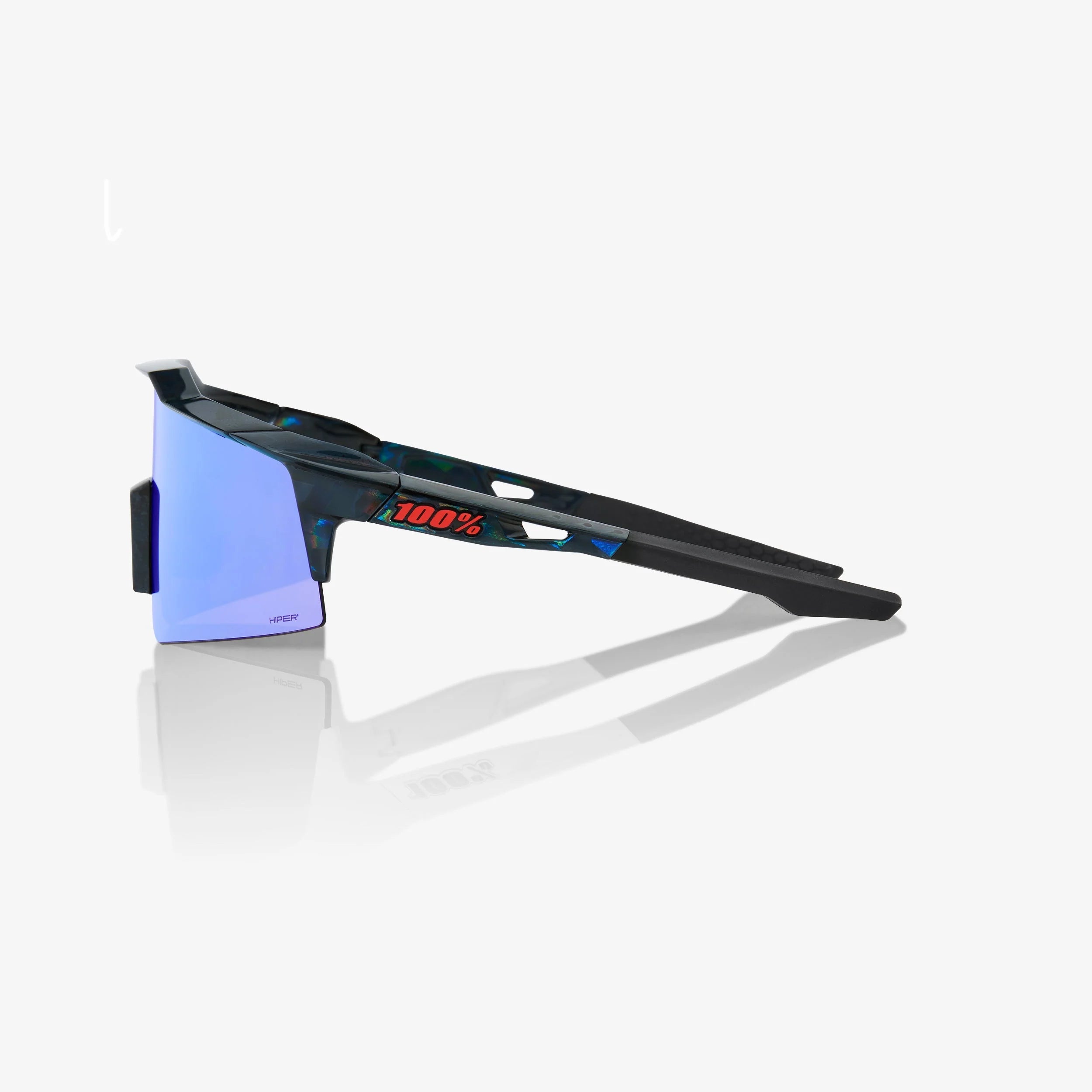 100% Speedcraft SL Black Holographic Sunglasses HiPER Blue Multilayer Lens cycling eyewear