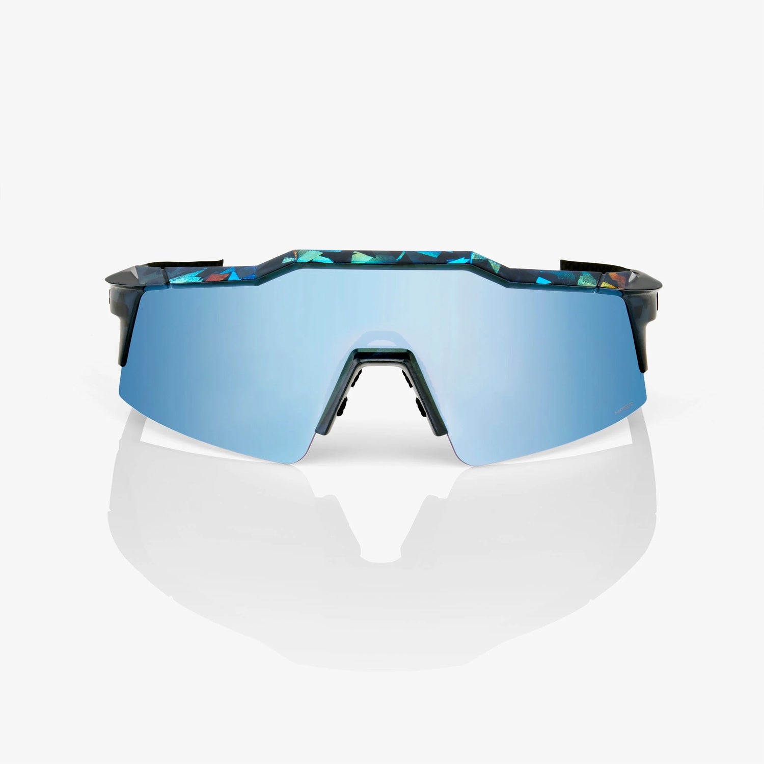 100% Speedcraft SL Black Holographic Sunglasses HiPER Blue Multilayer Lens cycling eyewear