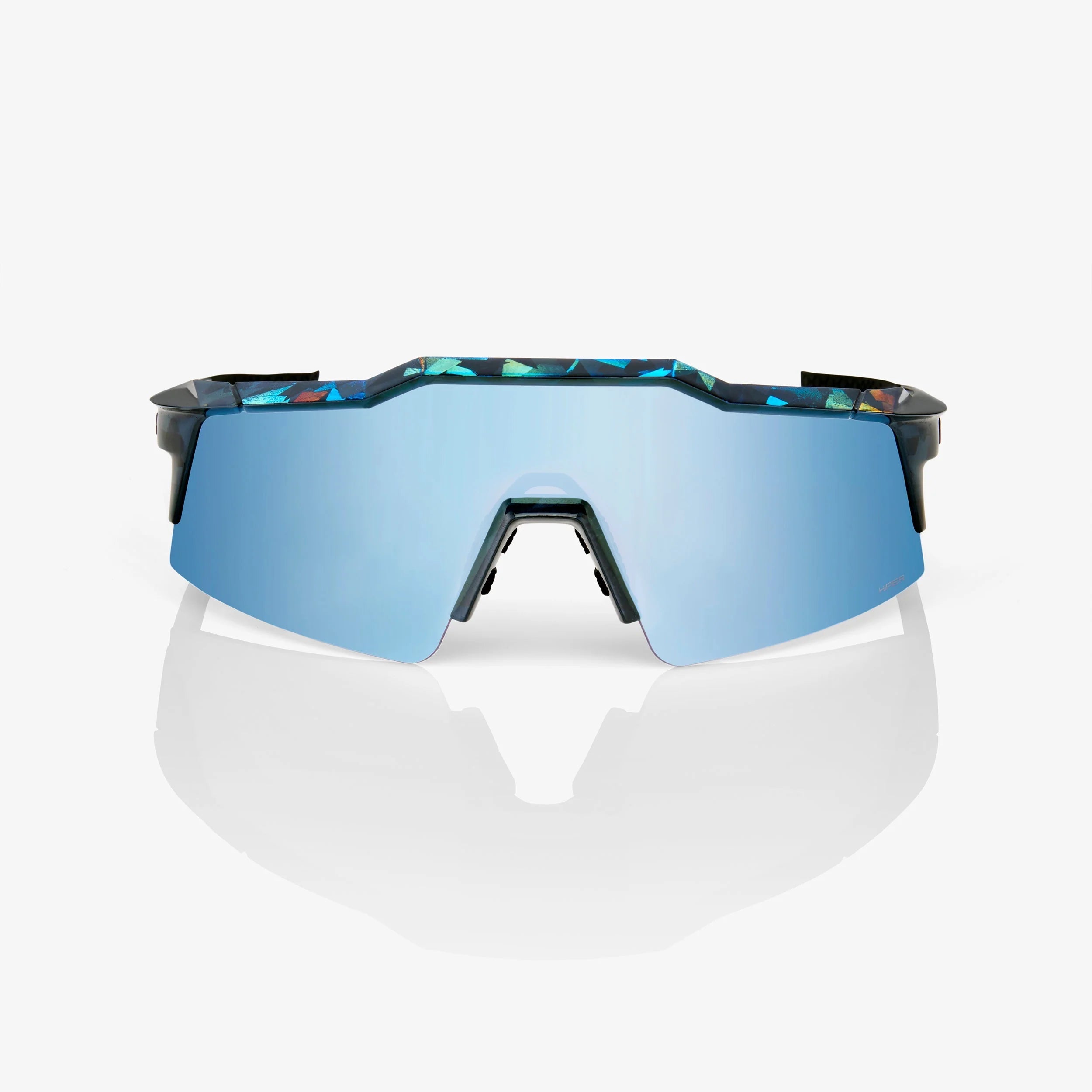 100% Speedcraft SL Black Holographic Sunglasses HiPER Blue Multilayer Lens cycling eyewear