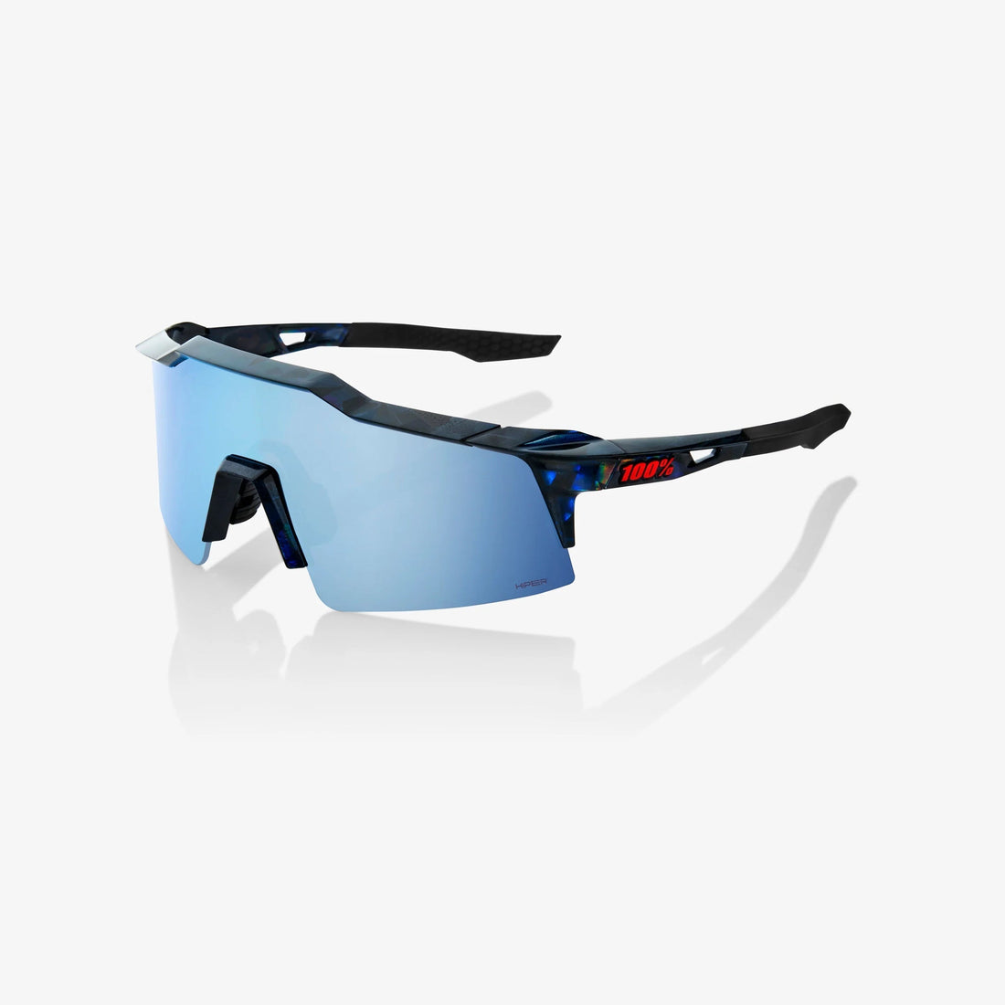 100% Speedcraft SL Black Holographic Sunglasses HiPER Blue Multilayer Lens cycling eyewear