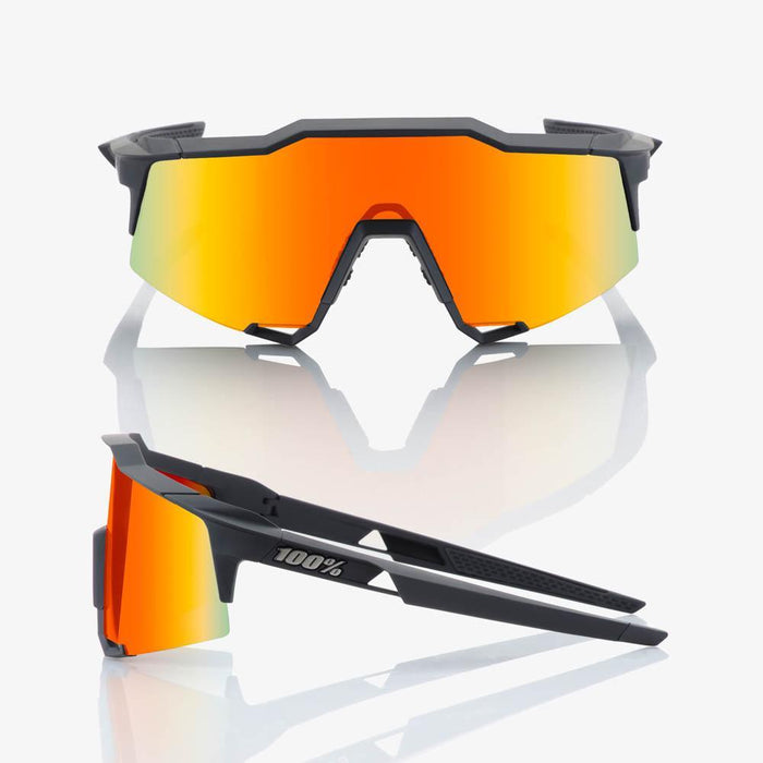 100% Speedcraft Sunglasses - Soft Tack Black - Hyper Red Multilayer Mirror Lens