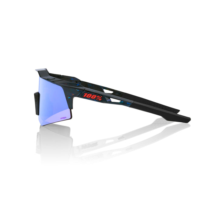 100% Speedcraft XS Black Holographic Sunglasses, HiPER Blue Multilayer Mirror Lens