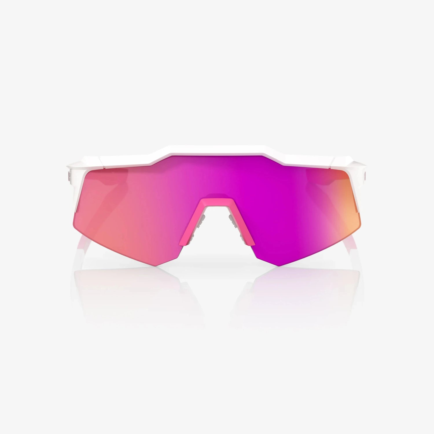 100% Speedcraft XS matte white sunglasses with HiPER Vital Pink Mirror lens for cycling and outdoor performance