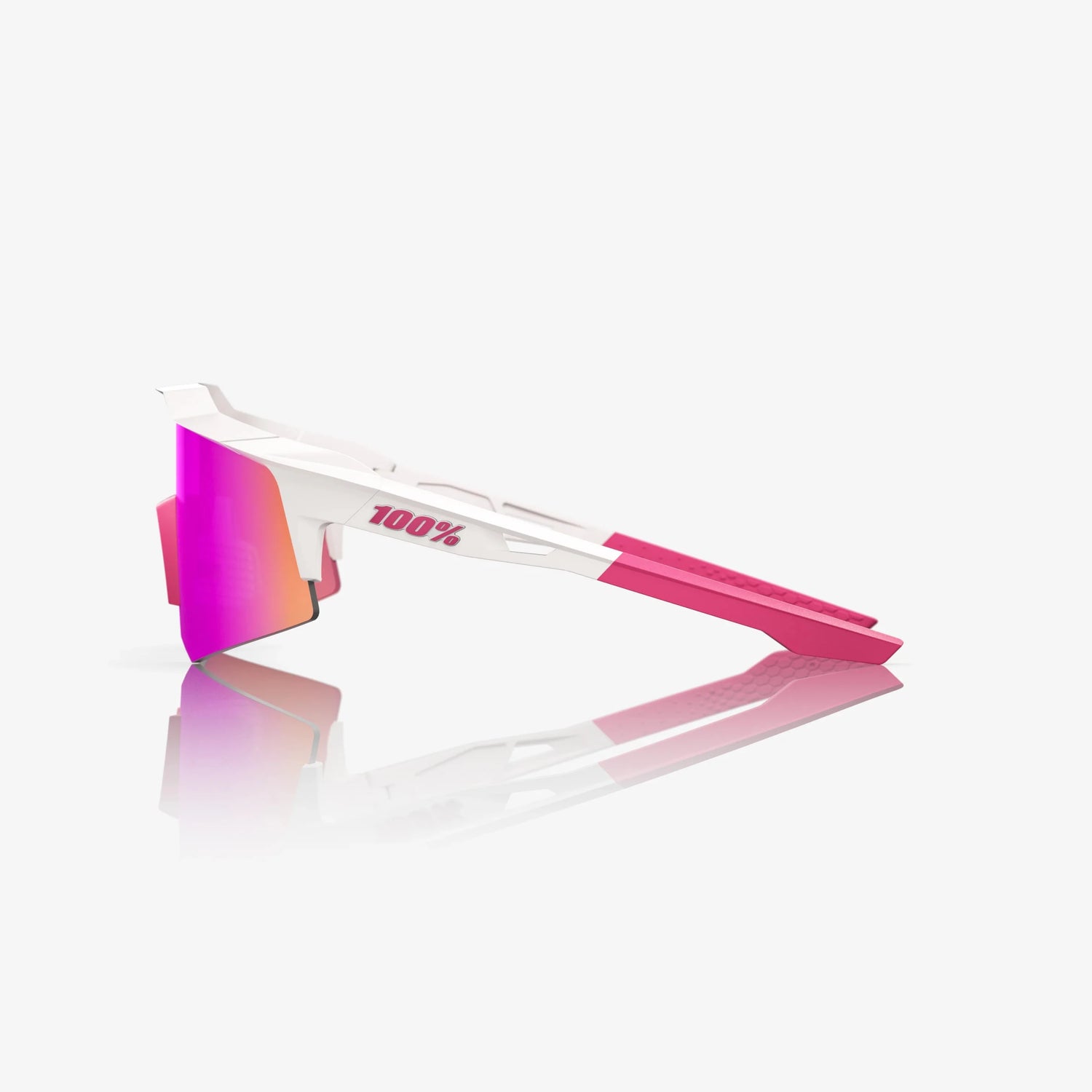 100% Speedcraft XS matte white sunglasses with HiPER Vital Pink Mirror lens for cycling and outdoor performance