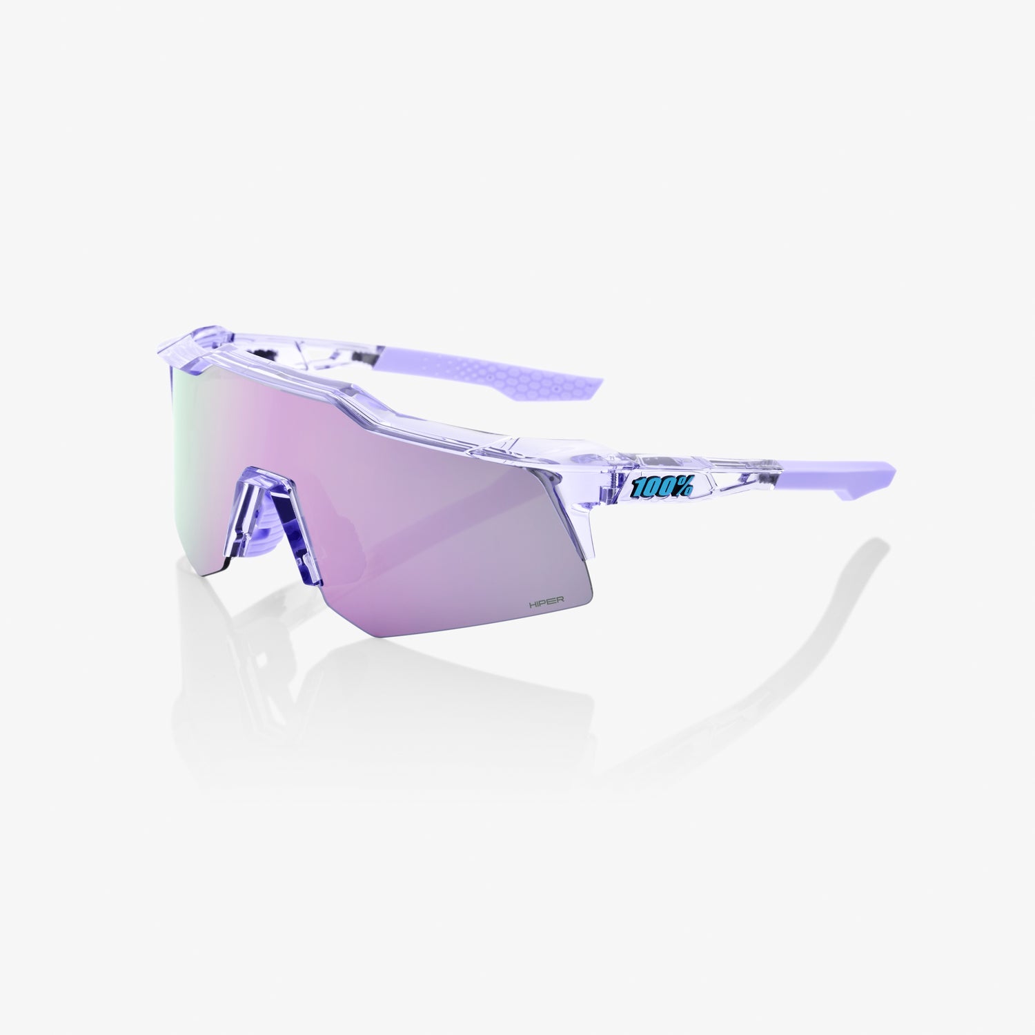 100% Speedcraft XS Polished Translucent Lavender Sunglasses with Lavender Mirror Lens offering UV protection and clear vision