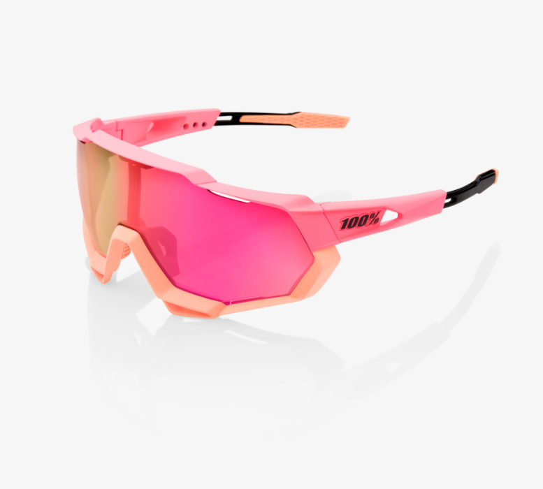 100% Speedtrap Matte Washed Out Neon Pink Sunglasses, Purple Multilayer Lens