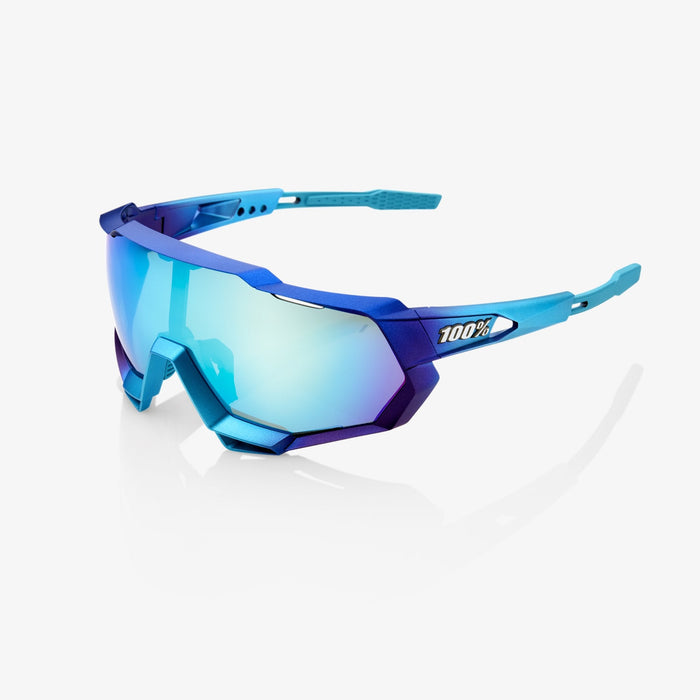 100% Speedtrap Sunglasses Matte Metallic-Blue Topaz Multilayer Mirror Lens