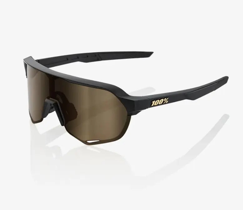 100% S2 matte black cycling sunglasses with soft gold mirror lens high performance road and gravel eyewear