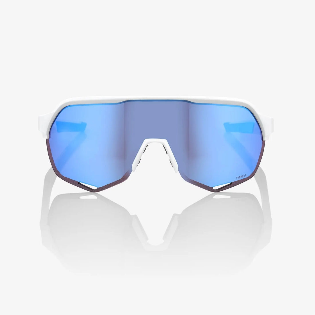 100% S2 Matte White cycling sunglasses with Blue Multilayer Mirror lens
