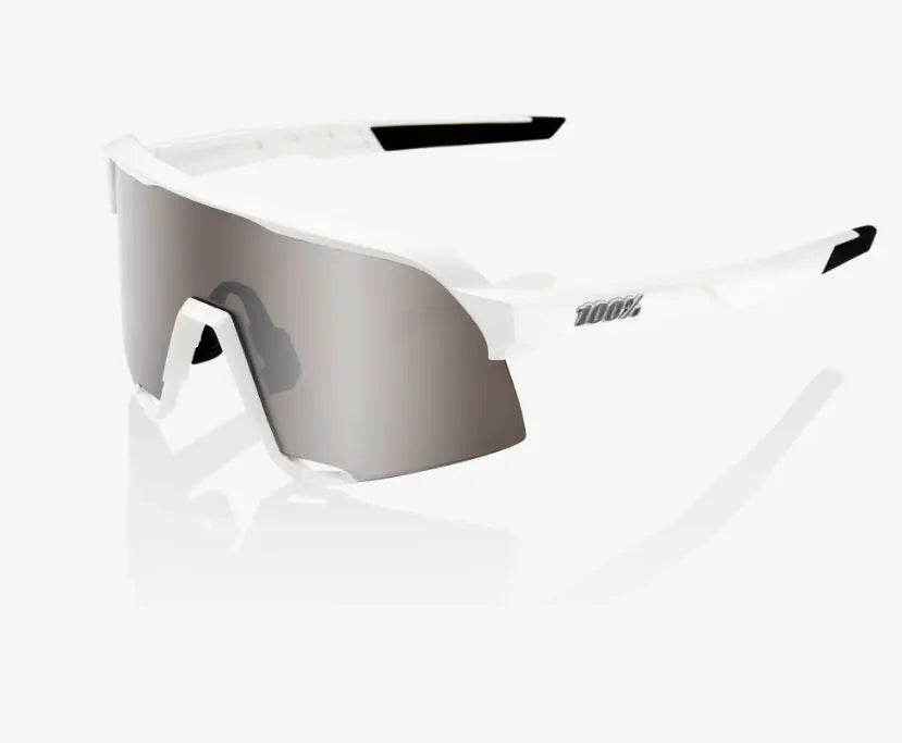 100% S3 matte white cycling sunglasses with Hyper Silver Mirror lens performance road and gravel eyewear