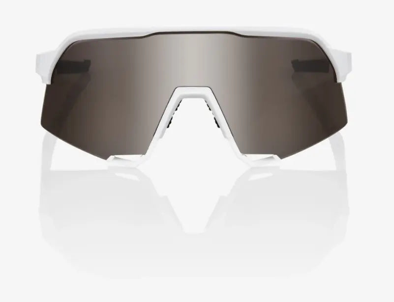 100% S3 matte white cycling sunglasses with Hyper Silver Mirror lens performance road and gravel eyewear