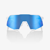 100% S3 Matte White cycling sunglasses with Blue Multilayer Mirror lens