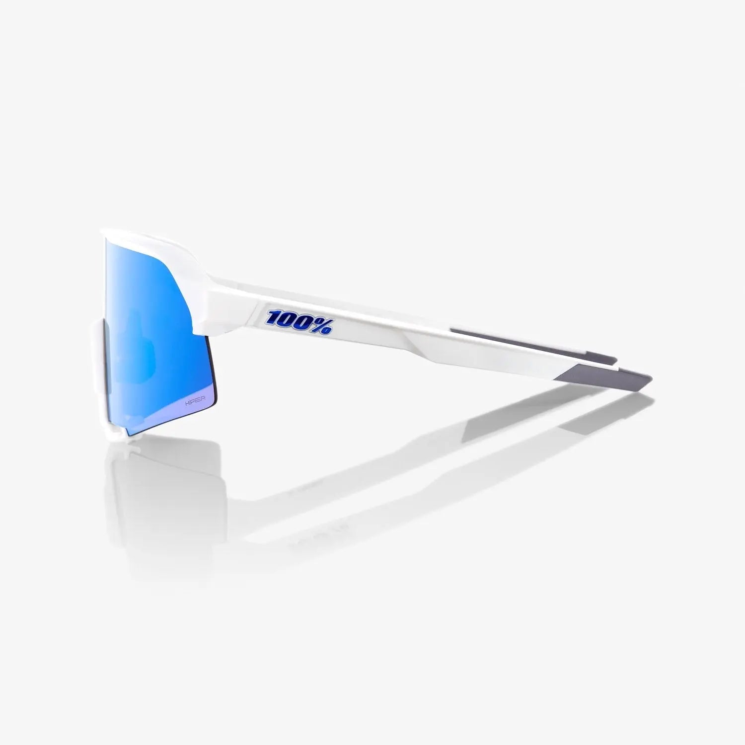 100% S3 Matte White cycling sunglasses with Blue Multilayer Mirror lens