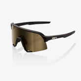 100% S3 Soft Tact Black cycling sunglasses with Soft Gold Mirror and Clear lenses