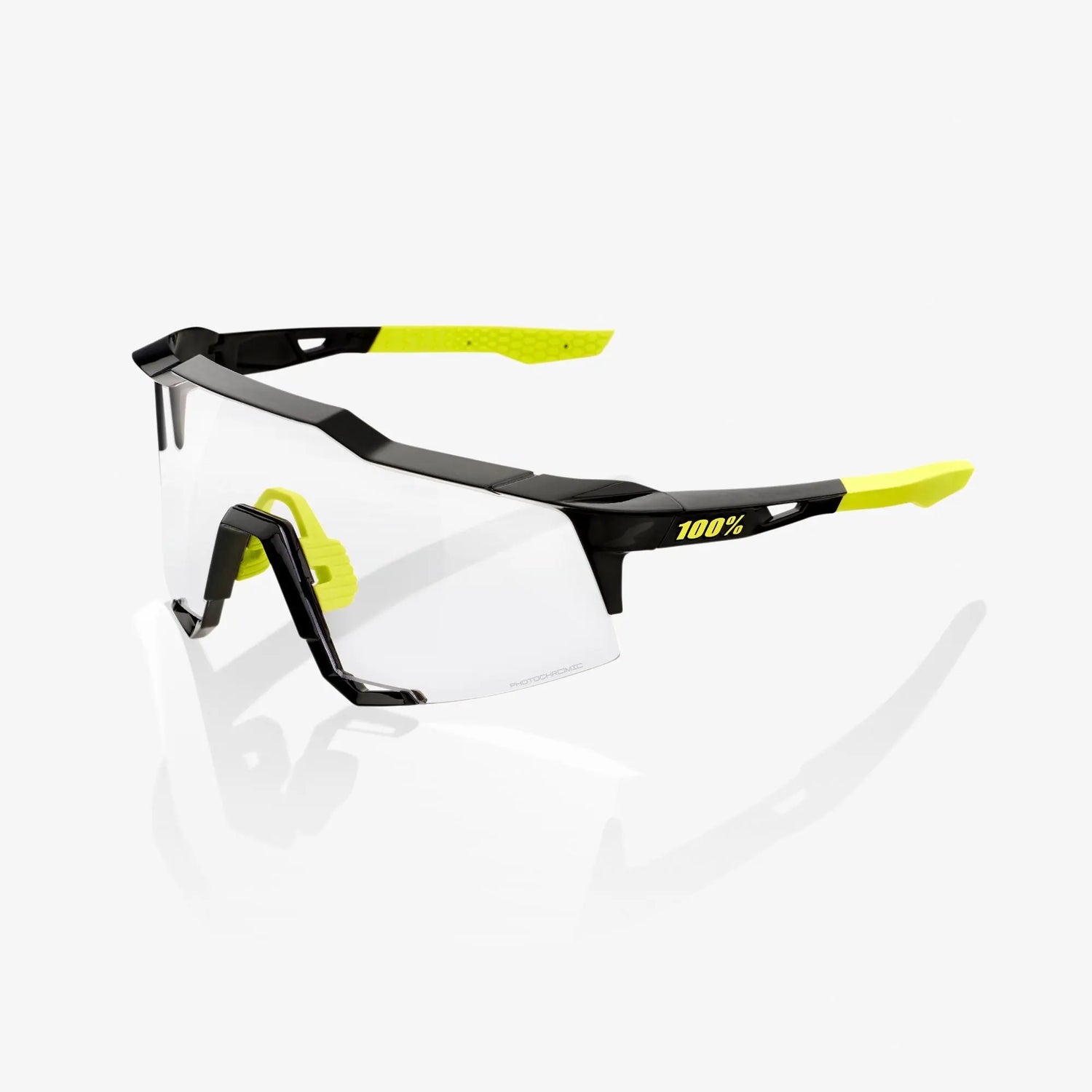 100% Speedcraft Gloss Black cycling sunglasses with photochromic lens for variable light conditions