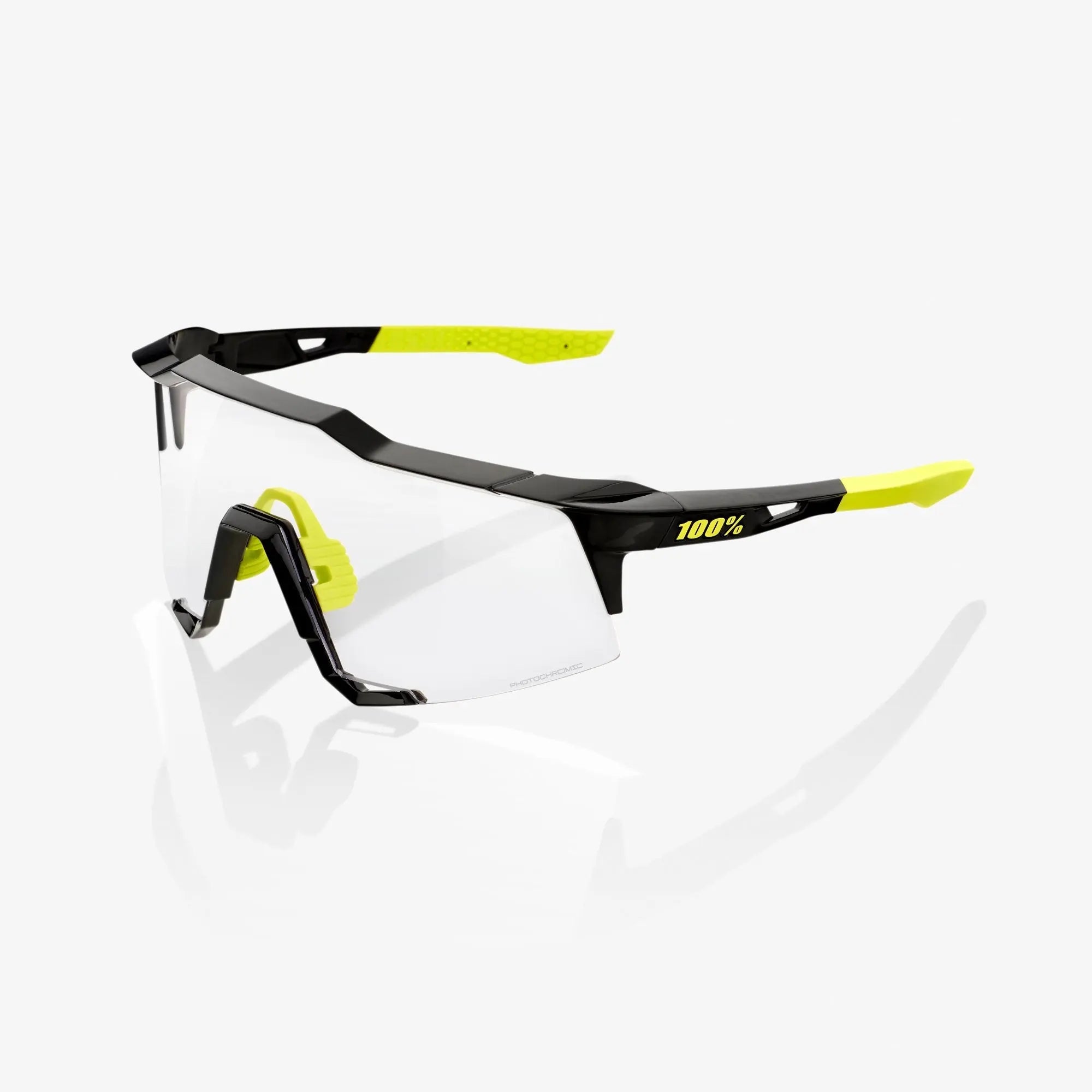 100% Speedcraft Gloss Black cycling sunglasses with photochromic lens for variable light conditions