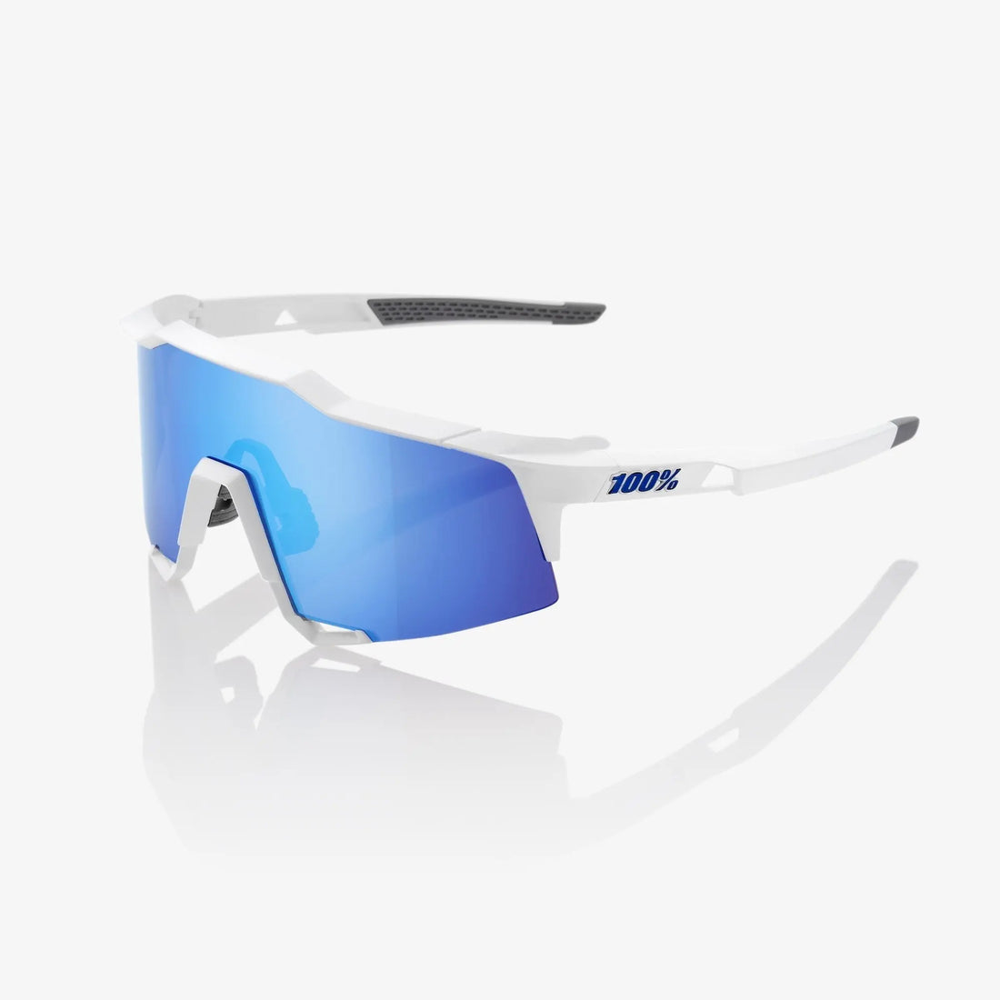 100% Speedcraft Matte White cycling sunglasses with Hyper Blue multilayer mirror lens