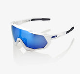 100% Speedtrap Matte White sunglasses HiPER Blue Multilayer Lens UV protective performance cycling eyewear