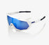 100% Speedtrap Matte White sunglasses HiPER Blue Multilayer Lens UV protective performance cycling eyewear