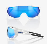 100% Speedtrap Matte White sunglasses HiPER Blue Multilayer Lens UV protective performance cycling eyewear